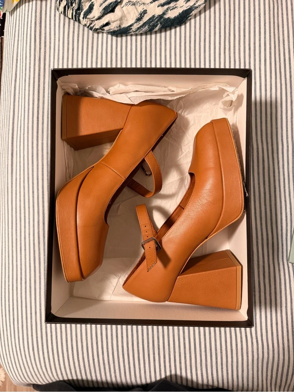 Angel Alarcon Tan Platform Mary Jane Pumps - Chunky Heel